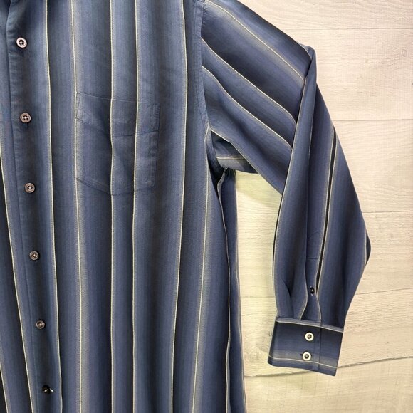 Tommy Bahama Mens Large 100% Silk Shirt Blue Black Stripe Washable Button Down - Picture 6 of 13